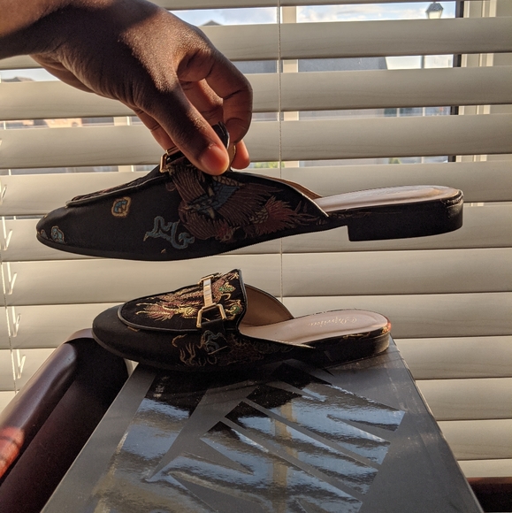 Gold Detail Patterned Embroidered Loafer Slipper Size 6 - Picture 7 of 9